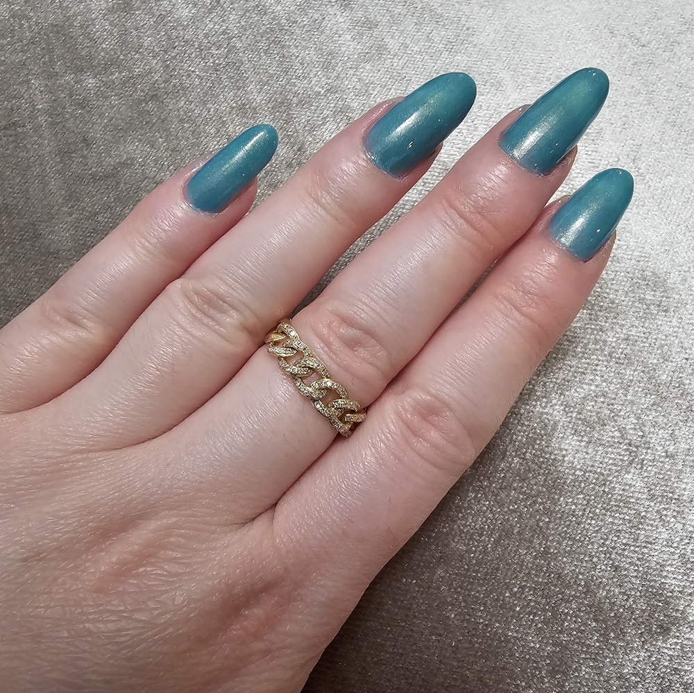 Solid Gold Diamond Chain Ring - image 1